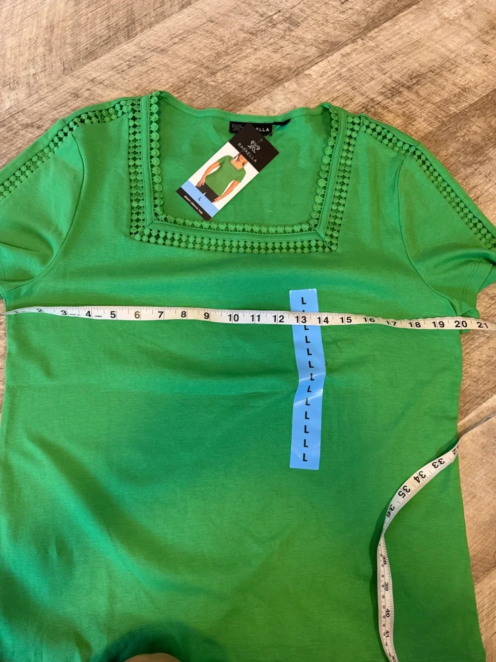 Kelly Green Square-Neck Open Pattern Crochet Look Trim Women's Top